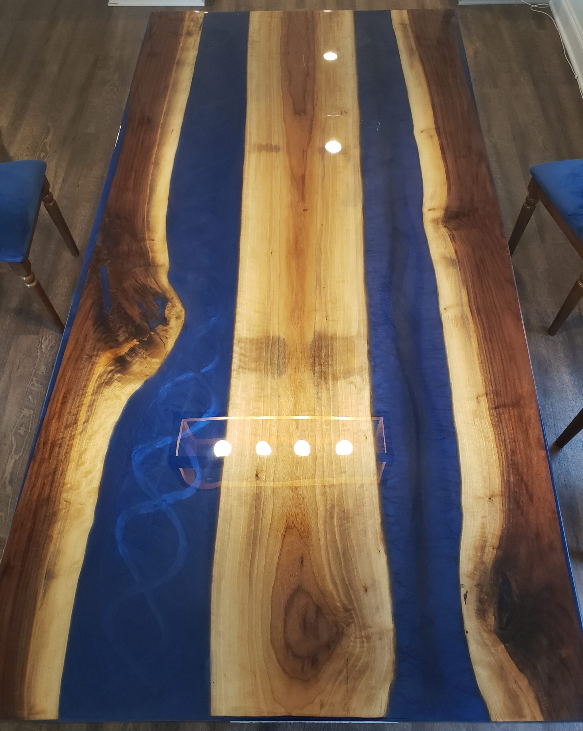 Custom Black Walnut Twin River Epoxy Resin Dinner Table